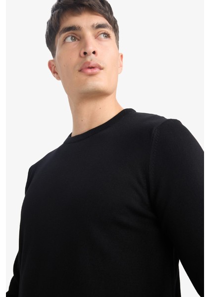 Regular Fit Bisiklet Yaka Basic Düz Premium Triko Kazak A5268AX25AU