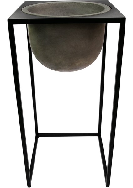 Beton Yüksek Metal Ayaklı Büyük Saksı Gri