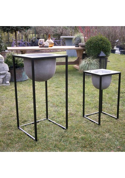 Beton Yüksek Metal Ayaklı Büyük Saksı Gri fiyatları