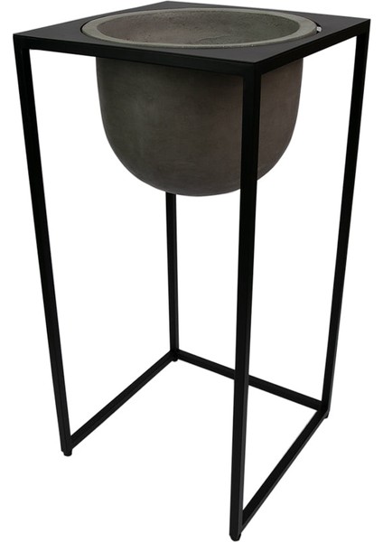 Beton Yüksek Metal Ayaklı Büyük Saksı Gri modelleri