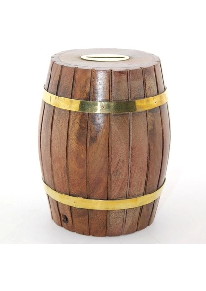 Pirinç Ahşap Fıçı Kumbara 12.5 cm WB535