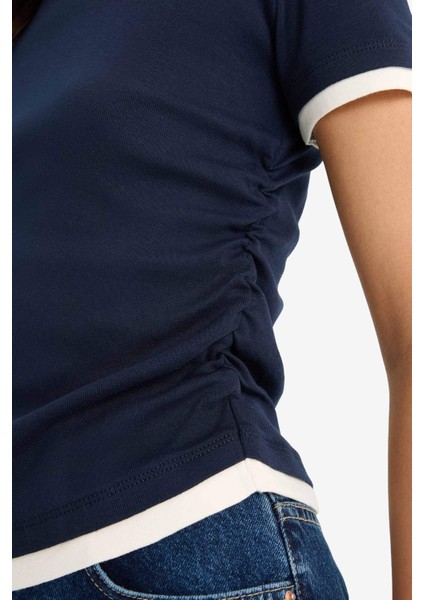 Slim Fit Dar Kesim Bisiklet Yaka Ribana Kısa Kollu Tişört F3504AX25SM