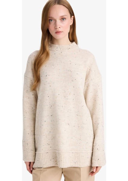 Loose Fit Bisiklet Yaka Triko Tunik