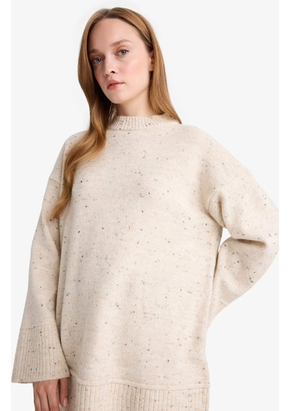 Loose Fit Bisiklet Yaka Triko Tunik