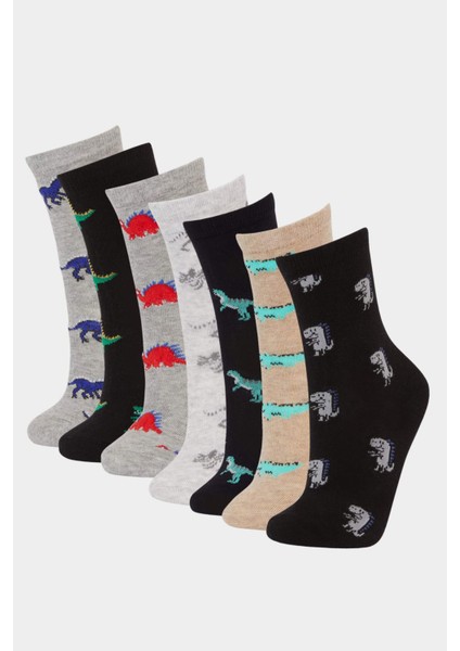 Erkek Çocuk 7'li Pamuklu Uzun Çorap F4723A8NS