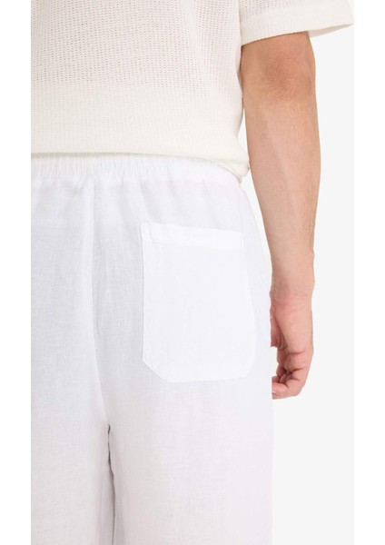 %100 Keten Relax Fit Üç Cepli Geniş Paça Pantolon F4601AX25HS