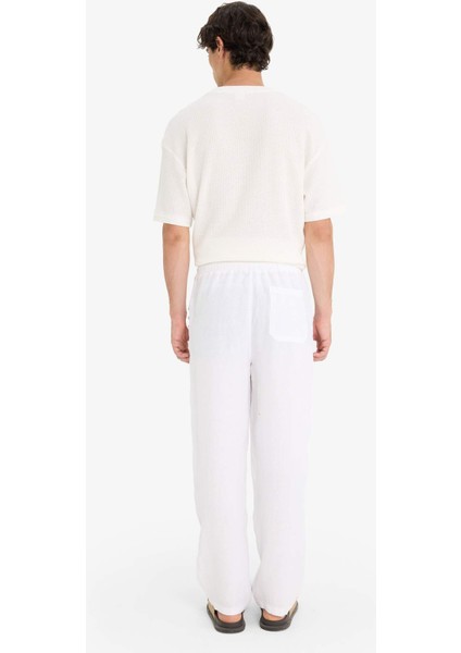 %100 Keten Relax Fit Üç Cepli Geniş Paça Pantolon F4601AX25HS