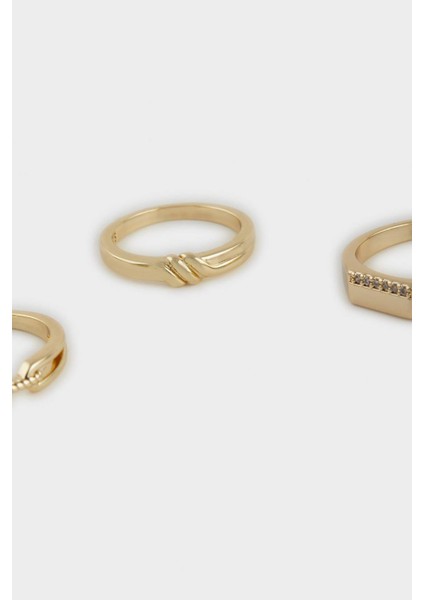 Reis x DeFacto 14 Ayar Altın Kaplama Tria Memoria Kadın 3'lü Gold Yüzük F4113AXNS