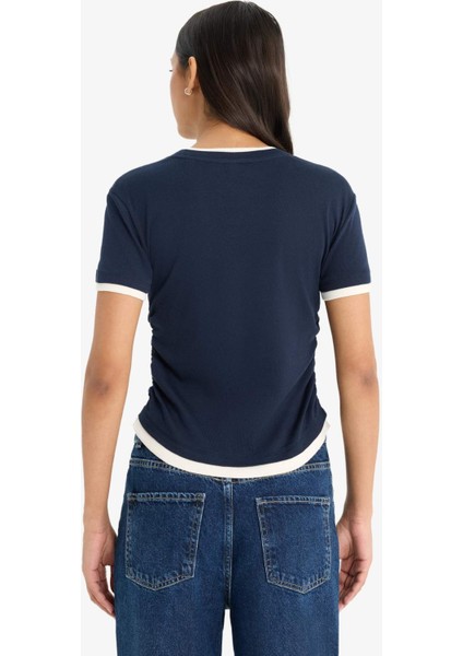 Slim Fit Dar Kesim Bisiklet Yaka Ribana Kısa Kollu Tişört F3504AX25SM