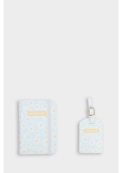 Kadın Çiçekli Suni Deri Pasaportluk ve Valiz İsimliği Set F4688AXNS