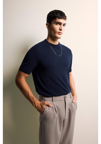 Standart Fit Bisiklet Yaka Triko Kısa Kollu Tişört D6202AX25AU