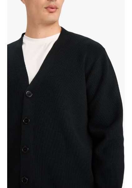 Relax Fit V Yaka Düğmeli Triko Hırka F2700AX25WN