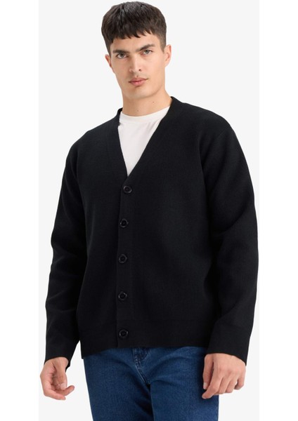 Relax Fit V Yaka Düğmeli Triko Hırka F2700AX25WN