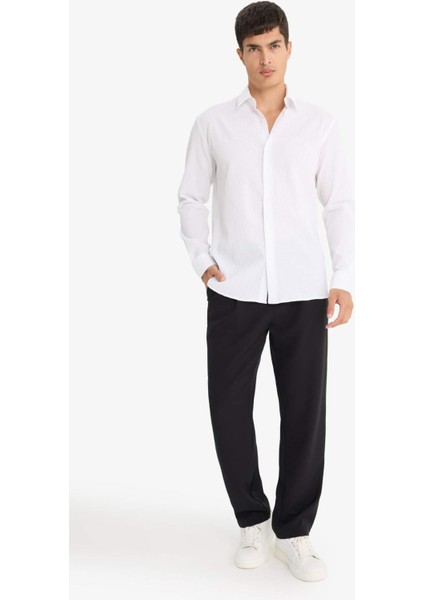 Modern Fit Polo Yaka Krinkıl Uzun Kollu Gömlek F1767AX25AU