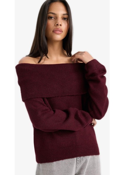 Regular Fit Açık Omuz Triko Kazak F3029AX25WN