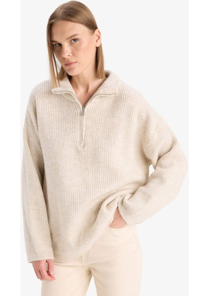 Relax Fit Yarım Fermuarlı Triko Kazak F3897AX25WN