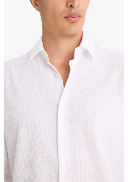 Modern Fit Polo Yaka Krinkıl Uzun Kollu Gömlek F1767AX25AU