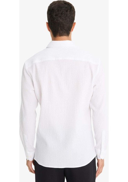 Modern Fit Polo Yaka Krinkıl Uzun Kollu Gömlek F1767AX25AU