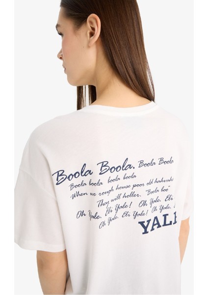 Yale University Oversize Geniş Kalıp Bisiklet Yaka Baskılı Kısa Kollu Tişört F4763AX25SM
