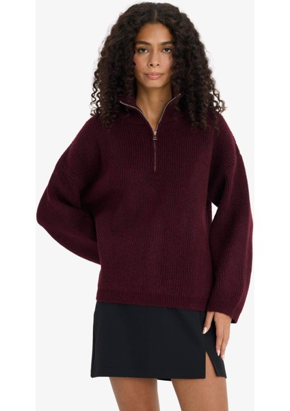 Relax Fit Yarım Fermuarlı Triko Kazak F3897AX25WN