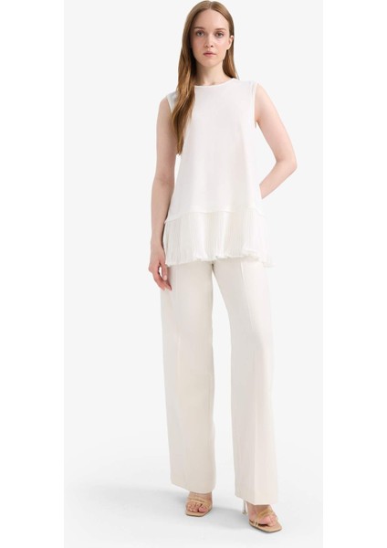 Regular Fit Bisiklet Yaka Basic Düz Kolsuz Pile Detaylı Tunik F4754AX25SP