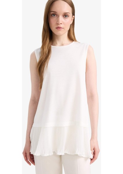 Regular Fit Bisiklet Yaka Basic Düz Kolsuz Pile Detaylı Tunik F4754AX25SP