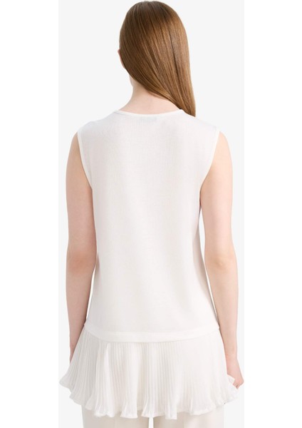 Regular Fit Bisiklet Yaka Basic Düz Kolsuz Pile Detaylı Tunik F4754AX25SP