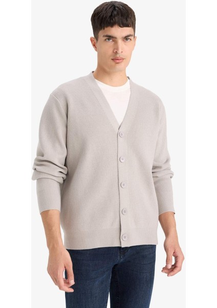 Relax Fit V Yaka Düğmeli Triko Hırka F2700AX25WN