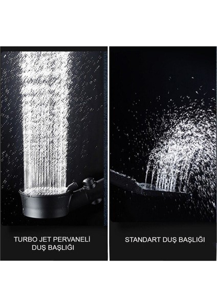 5 Fonksiyonlu Turbo Jet Pervaneli Siyah Duş Başlığı, Yüksek Performans ve Tasarruf modelleri