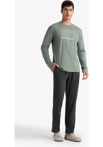 Pijama Takımı Regular Fit Baskılı Uzun Kollu Üst Uzun Alt D0940AX25AU