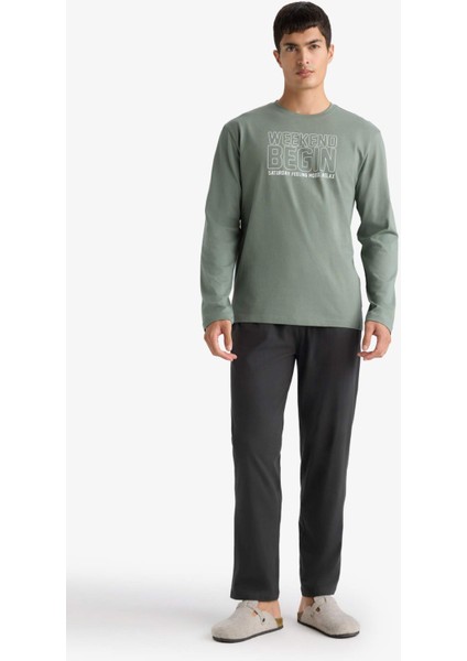 Pijama Takımı Regular Fit Baskılı Uzun Kollu Üst Uzun Alt D0940AX25AU
