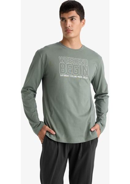 Pijama Takımı Regular Fit Baskılı Uzun Kollu Üst Uzun Alt D0940AX25AU