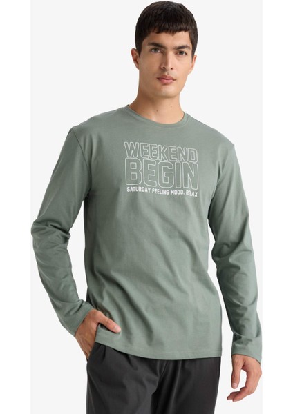 Pijama Takımı Regular Fit Baskılı Uzun Kollu Üst Uzun Alt D0940AX25AU