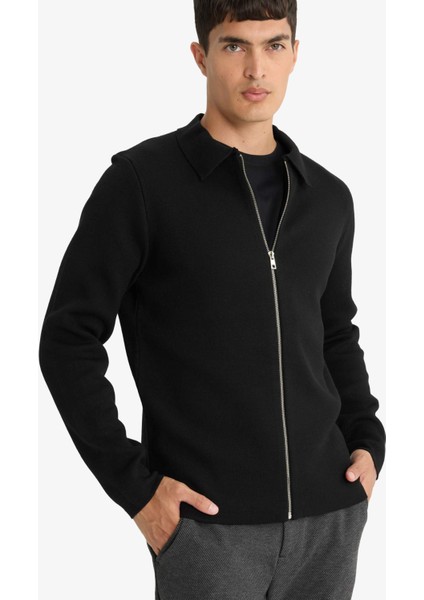 Standart Fit Polo Yaka Basic Düz Fermuarlı Triko Hırka D3592AX25WN