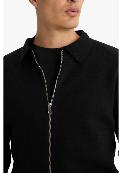 Standart Fit Polo Yaka Basic Düz Fermuarlı Triko Hırka D3592AX25WN