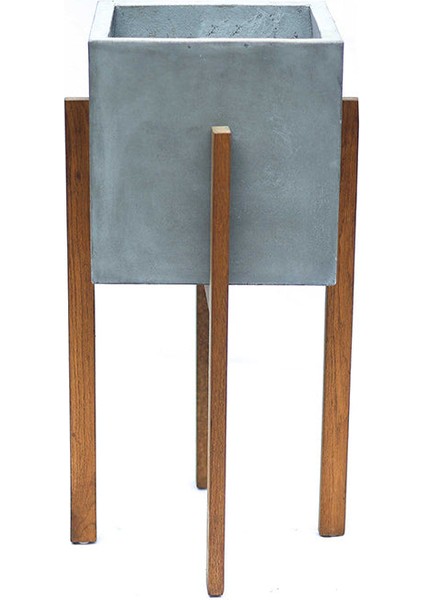 Berlin Ahşap Ayaklı Küp Saksı Gri