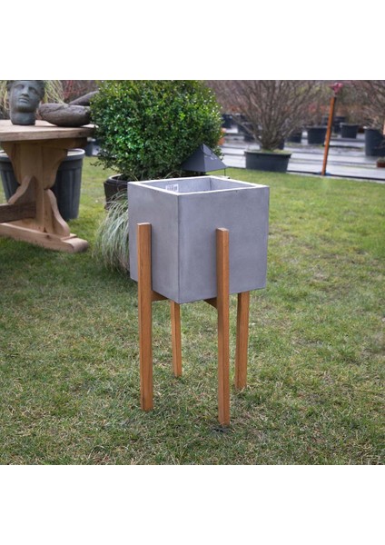 Berlin Ahşap Ayaklı Küp Saksı Gri modelleri
