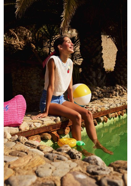 Coool Bisiklet Yaka Meyve Nakışlı Kroşe Süveter F4009AX25SM