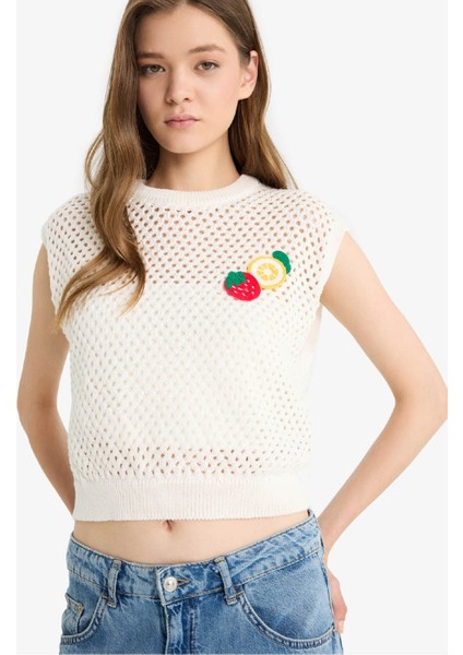 Coool Bisiklet Yaka Meyve Nakışlı Kroşe Süveter F4009AX25SM