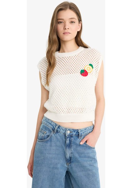 Coool Bisiklet Yaka Meyve Nakışlı Kroşe Süveter F4009AX25SM