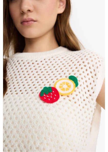 Coool Bisiklet Yaka Meyve Nakışlı Kroşe Süveter F4009AX25SM