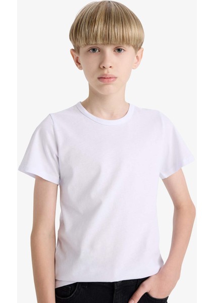 Erkek Çocuk Bisiklet Yaka Basic Düz Beyaz Tişört F4346A825SP
