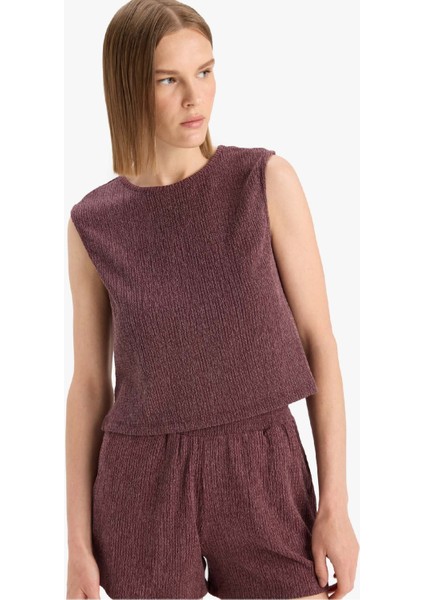 Boxy Fit Bisiklet Yaka Bürümcük Atlet F4439AX25SM