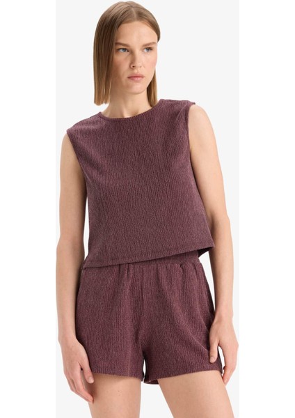 Boxy Fit Bisiklet Yaka Bürümcük Atlet F4439AX25SM