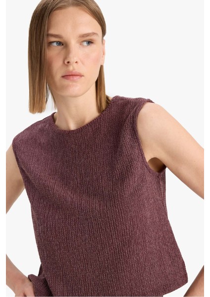 Boxy Fit Bisiklet Yaka Bürümcük Atlet F4439AX25SM