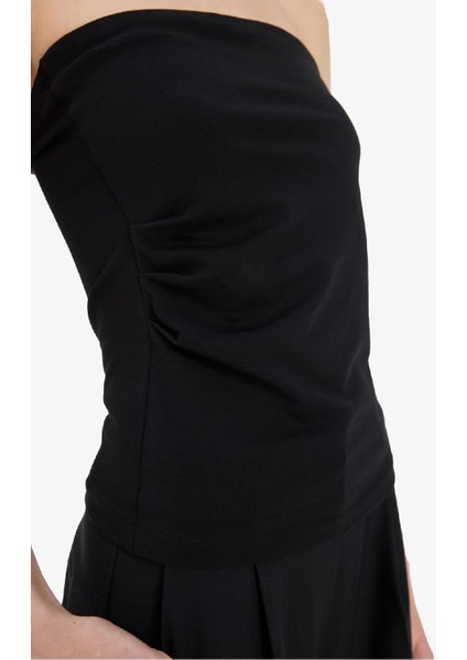 Slim Fit Dar Kesim Straplez Siyah Bluz F4425AX25SM