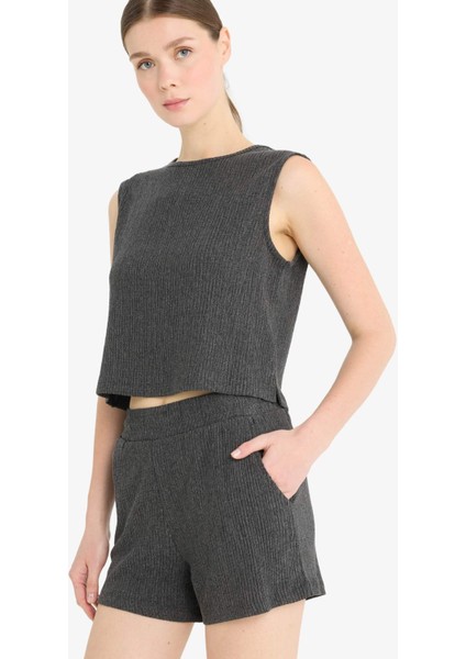 Boxy Fit Bisiklet Yaka Bürümcük Atlet F4439AX25SM