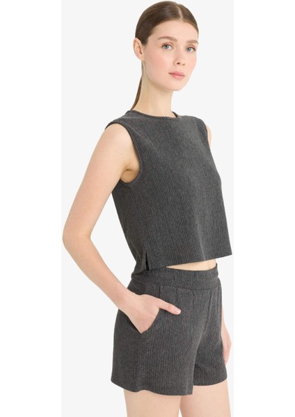 Boxy Fit Bisiklet Yaka Bürümcük Atlet F4439AX25SM