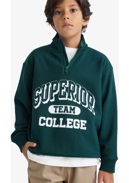Erkek Çocuk Dik Yaka Fermuarlı Baskılı Okul Sweatshirt F2710A825AU