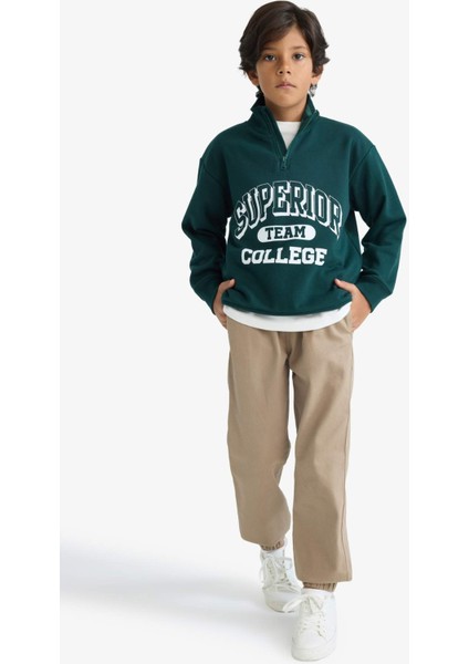 Erkek Çocuk Dik Yaka Fermuarlı Baskılı Okul Sweatshirt F2710A825AU